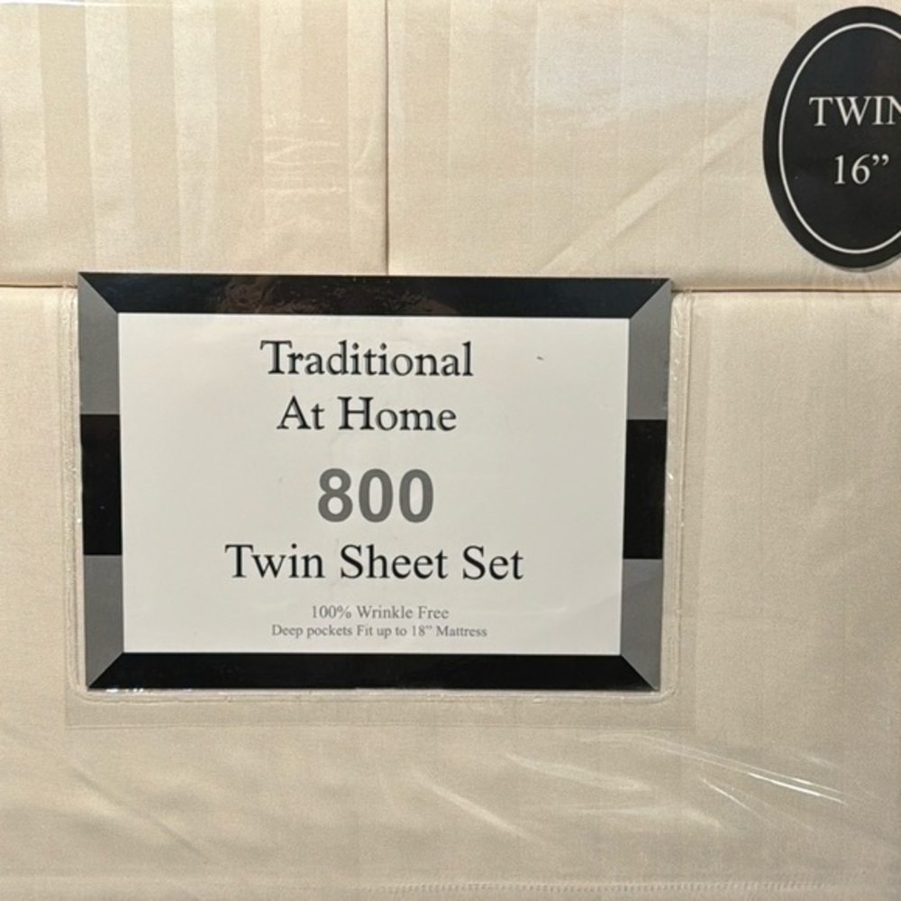 Traditional At Home 4pc Twin Sheet Set Creamy Cream Stripes embossed